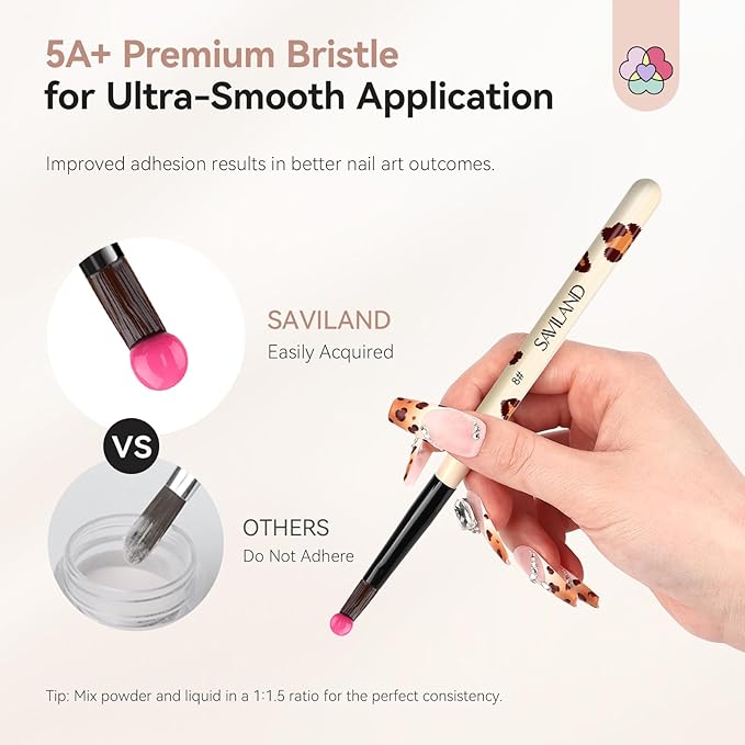 SAVILAND 3Pcs Acrylic Nail Brushes for Beginners: Leopard Print Sizes 8/10/14 Acrylic Brush Set, Professional Nail Art Tools for Acrylics Powder, Nail Extensions, 3D Carving & Salon DIY Kit
