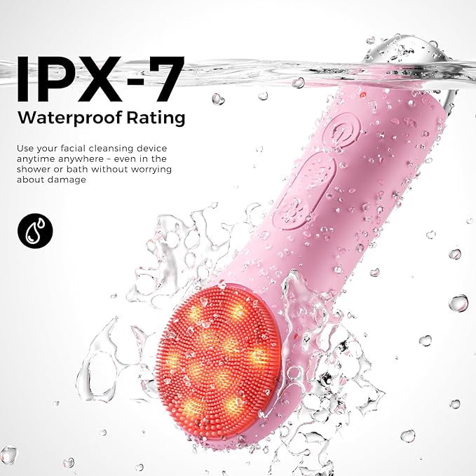 Face Scrubber Facial Cleansing Brush - Waterproof and Rechargeable Face Cleansing Brush with 4 LED Gentle Light, Cleansing, Exfoliating and Massaging, Electric Face Scrub Brush for Men & Women