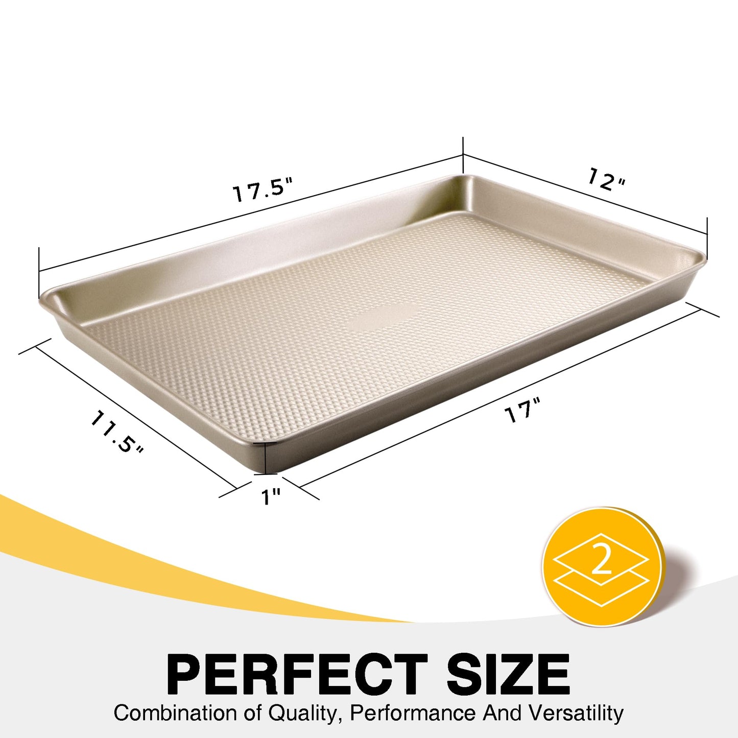 HONGBAKE 2 Pack Half Sheet Baking Pans,Non Stick Baking Sheet for Oven, 57% Thicker Carbon Steel Cookie Sheets for baking, 17.5" x 12" Cookie Trays