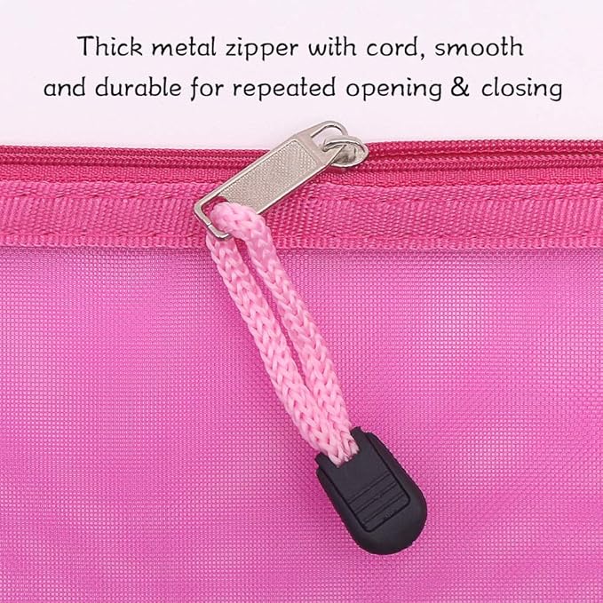 HRX Package Nylon Mesh Makeup Bags with Zipper, 6PCS Cosmetic Pouches Travel Organizer Case Hot Pink for Purse Diaper Bag (A5 x 3pcs, A6 x 3pcs)