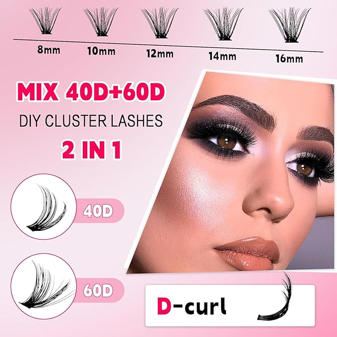 RITALASH Lash Extension Kit DIY Lash Clusters Kit 400pcs Cluster Lashes Individual Lashes Eyelash Extension Kit with Lash Bond and Seal,Lash Remover,Lash Tweezers(40D+60D Cluster Kit,8-16mm)