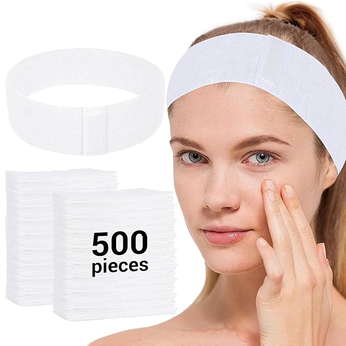 500 Count Disposable Spa Facial Headbands with Convenient Closure,White Stretch Facial Headwraps Soft for Facials Skincare Spa