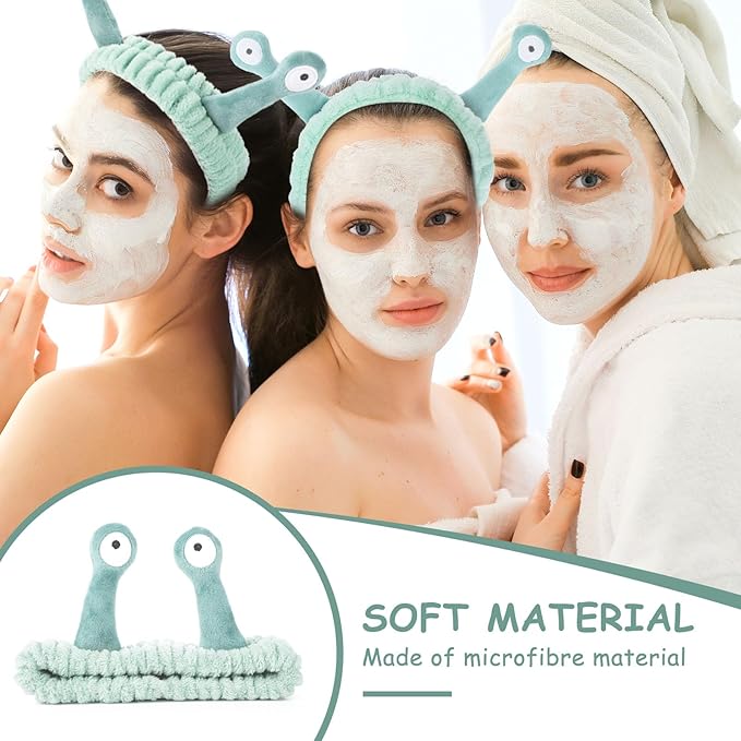 Face Wash Headband, Palm and Snail Spa Hair Bands Makeup Headbands Women Cartoon Cute Coral Fleece Elastic Headband Creative Hair Accessories for Washing Face Shower Sports (Light green)