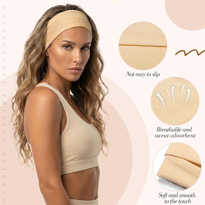 obeoby Wide Sport Headbands, 8 Pack Stretchy Headbands for Yoga Running Simple Solid Color Head Bands for Fitness Enthusiasts