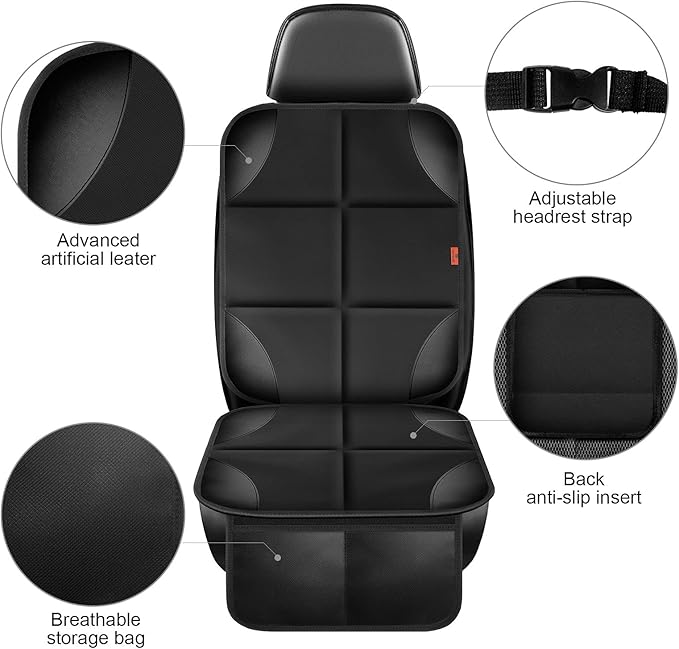 Car Seat Protector 1 Pack Car Seat Cushion Mat Thickest Padding,Waterproof 600D Fabric Car Seat Covers for Non-Slip Backing Mesh Pockets for Baby and Pet (Beige, 1 Pc)