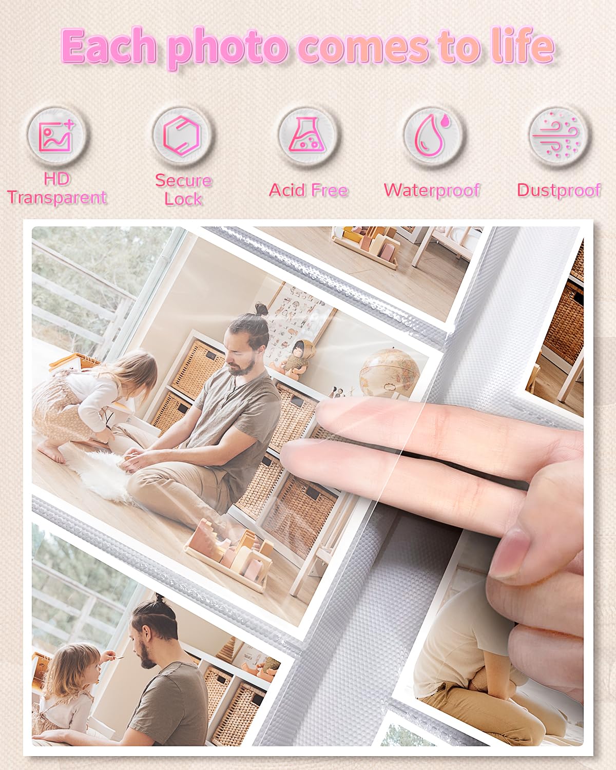 Artfeel Photo Album 4x6 with 300 Pockets,Slip-in Picture Albums,Linen Cover Memory Book with Front Window,White Page Vertical Photo Book for Wedding,Family,Anniversare,Baby,Vacation