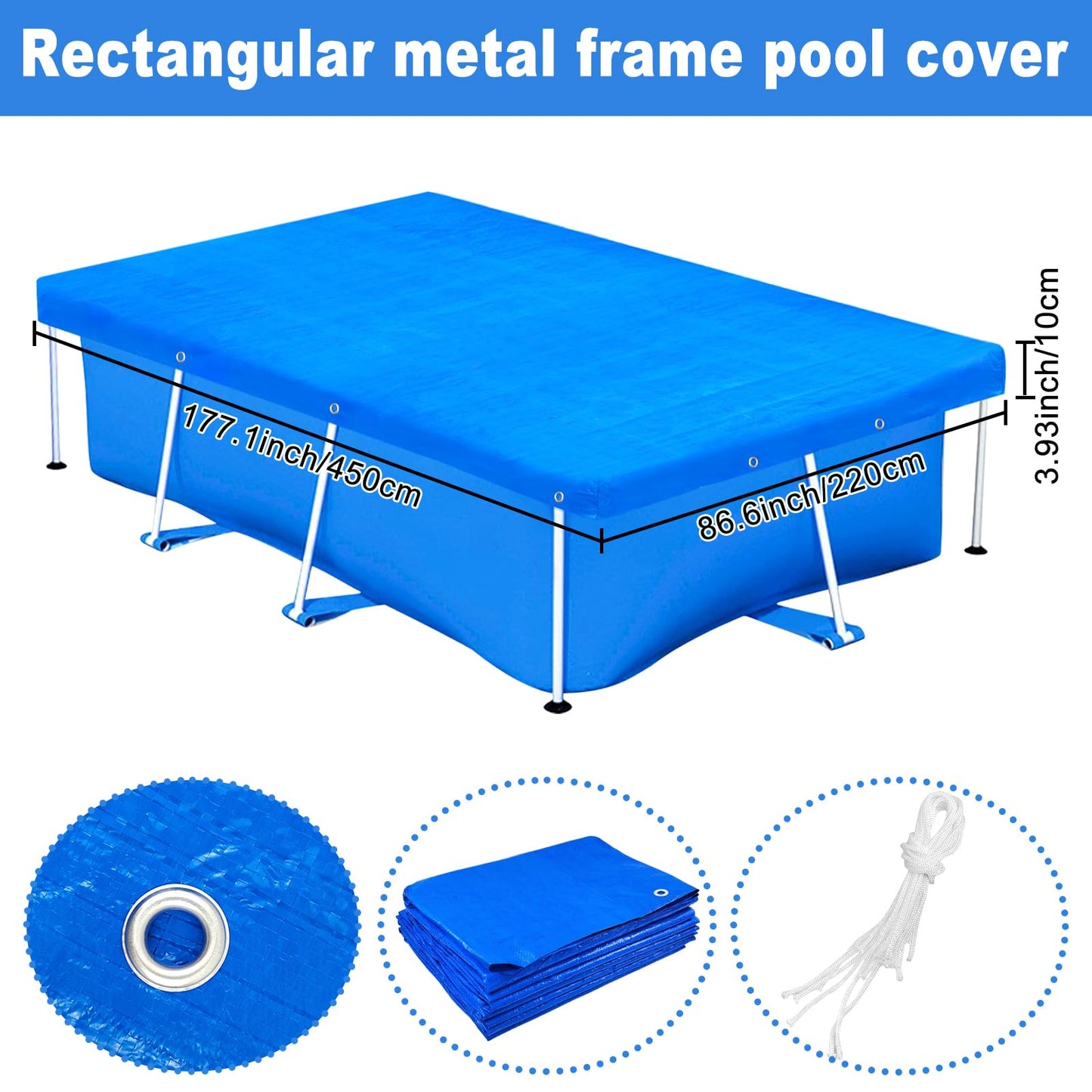 14 x 7ft Rectangular Pool Cover for Frame Above Ground Pool Cover 177" X 87" Rectangle Frame Swimming Pool Cover for Rectangle Frame Pool Heavy Duty Pool Cover Protector for Garden Swimming Pool Cover