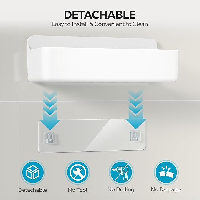 Nieifi Adhesive Wall Shelf, Shower Shelves, Shower Organizer for Bathroom Organization (White, 2 pieces)
