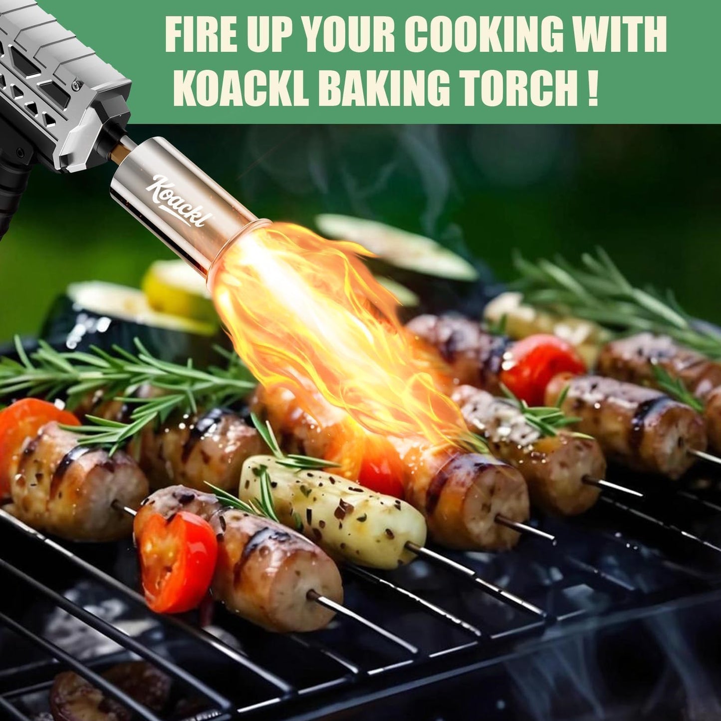 KOACKL Powerful Propane Torch Gun, Kitchen Torch with Adjustable Flame, Flamethrower Blow Torch Gun, Gas Welding Kits for BBQ, Searing Steak, Camping & Charcoal Torch Lighter(Tank Not Included)
