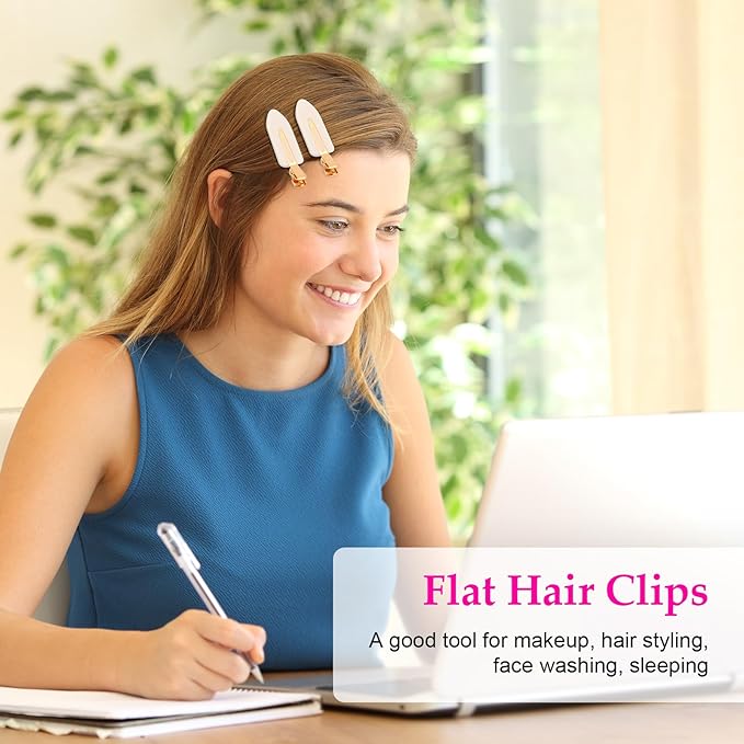 D 6 Pcs Creaseless Hair Clips No Crease Hair Clip Makeup Clips for Women and Girls Flat No Bend Hair Clips for Hairstyling Salon Golden Handle (White)