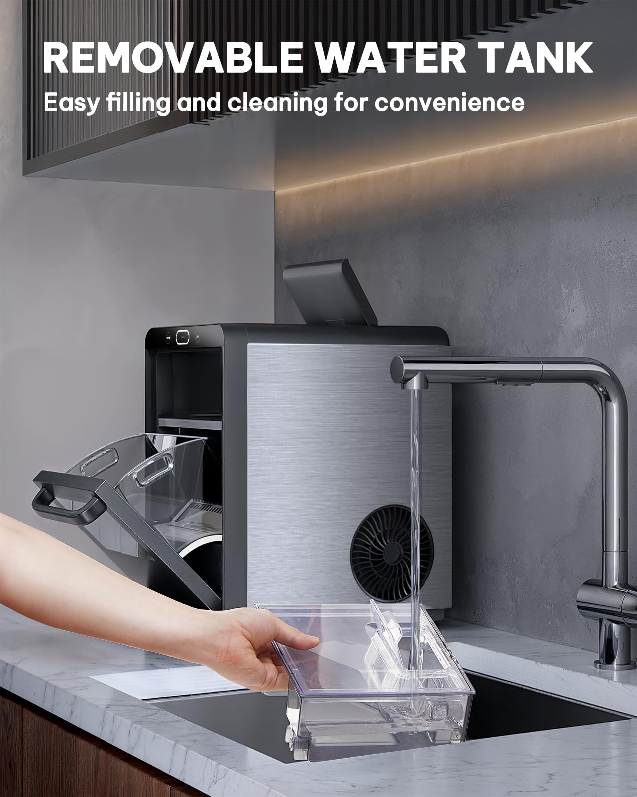 Silonn Nugget Ice Maker Countertop, Crushed Ice Maker & Pebble Ice Machine Produces 44lbs/24h with Front Pull-Out Water Tank & Removable Basket for Home/Kitchen, Stainless Steel