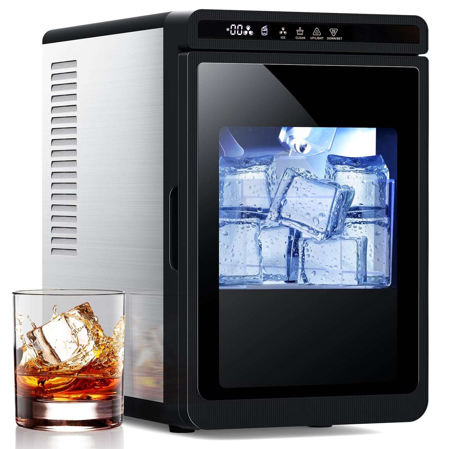 COWSAR Clear Ice Cube Maker with CrystalFlux Technology, 3 Crystal Ice Cube in 20Mins, 155pcs/Day, Auto-Cleaning, 24 Timer, Portable Ice Cube Machine, Great for Cocktails, Whiskey & Bourbon