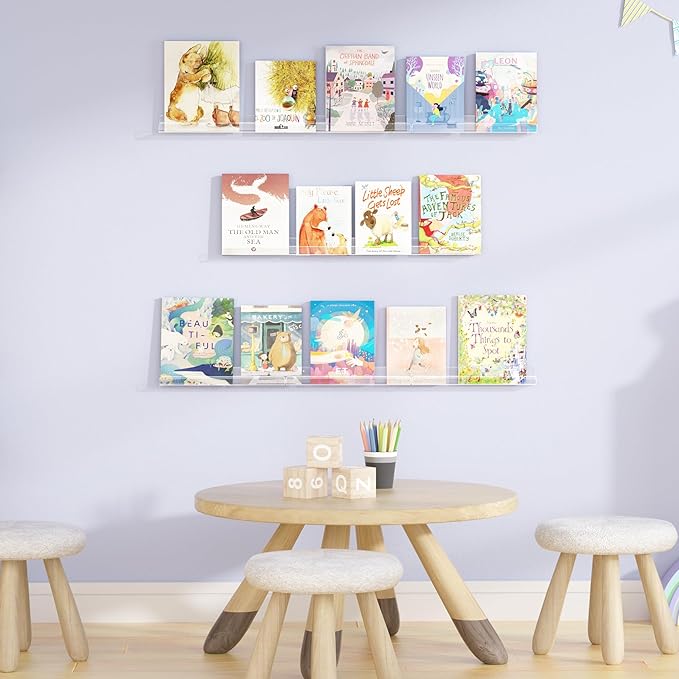 upsimples 12 Pack Vinyl Record Wall Mount Shelves, 12" Vinyl Holder for Album Record Storage & Display, Clear Acrylic Floating Shelves for Wall Decor, Kids Bookshelf, Magazine Rack, Picture Ledge