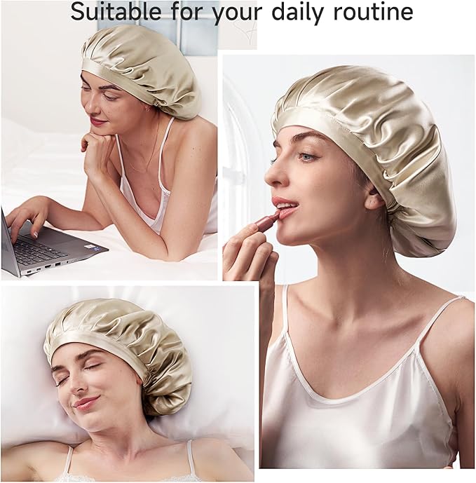 Kaome 100% Mulberry Silk Bonnet for Sleeping Women, 22 Momme Double Layer Silk Hair Wrap, Non-Slip Sleep Cap with Adjustable
