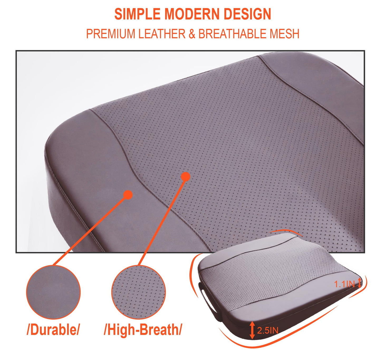 Lofty Aim Car Seat Cushion, Comfort Memory Foam Car Cushions for Driving - Sciatica & Lower Back Pain Relief, Driver Seat Pillow for Auto, Office Chair, Wheelchair - Classic Brown