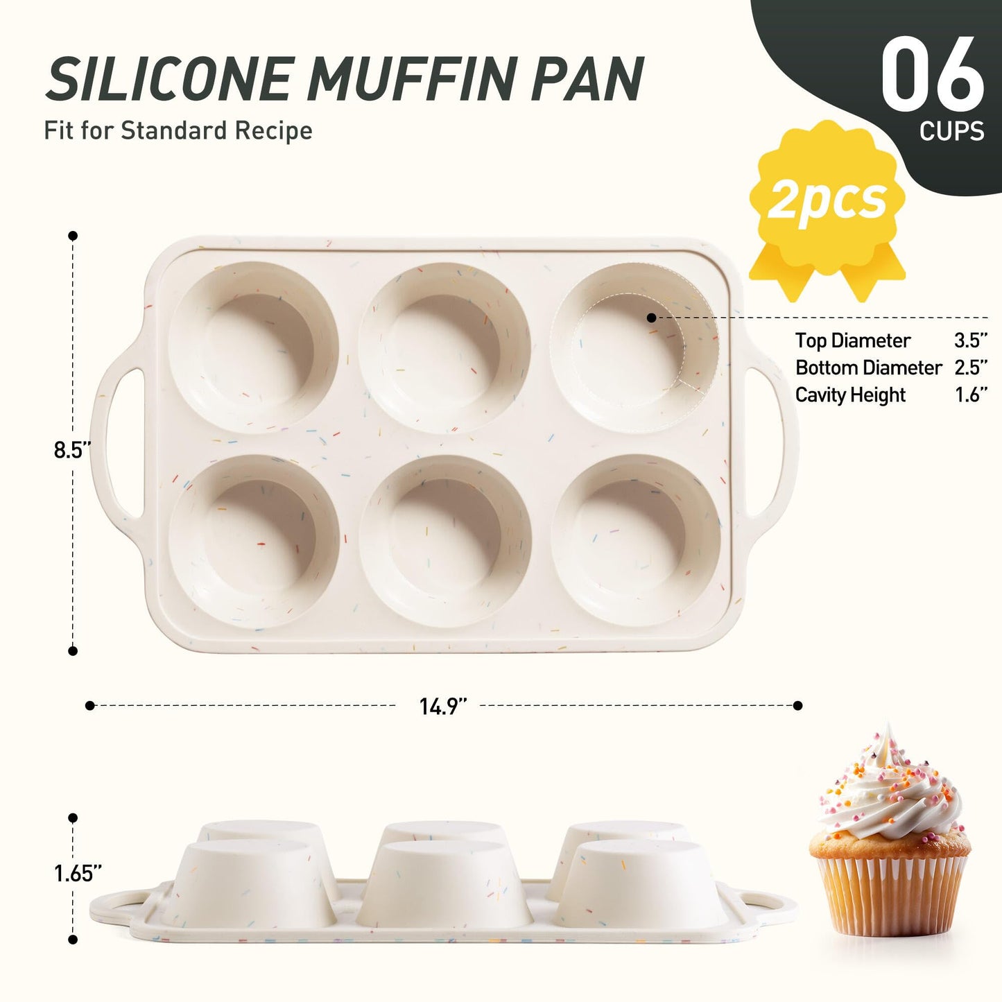 2 Packs 6 Cups Silicone Muffin Pan with Metal Reinforced Frame Jumbo Size Cupcake Pan Tray Egg Bites Silicone Circle Cookie Molds Muffin Tin Tart Pans Large Big Baking Sheet Set for Breakfast
