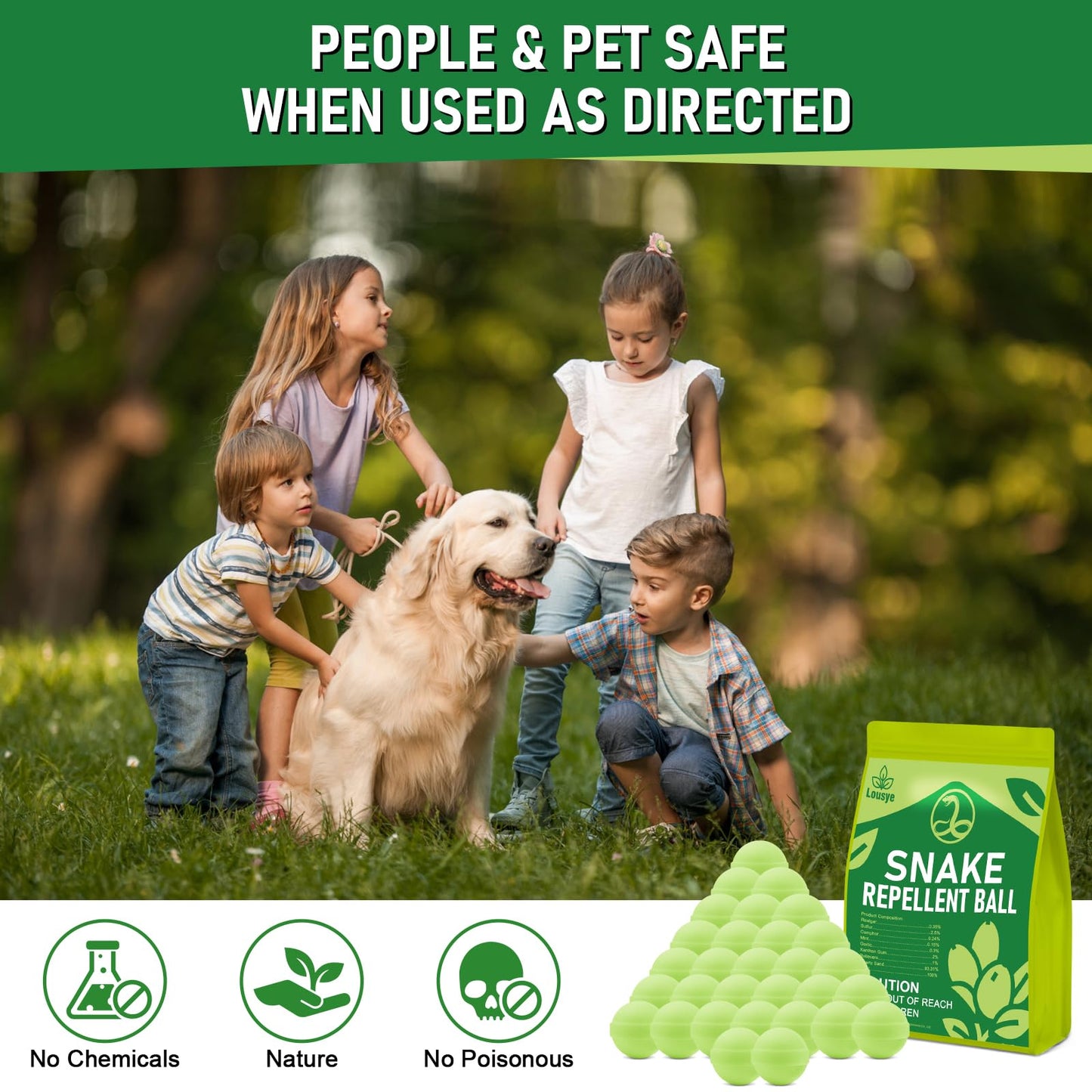 Lousye 30 Pack Snake Repellent for Yard Powerful,Snake Away Repellent Outdoors, Moth Balls for Snakes, Pet Safe Snake be Gone for Lawn Garden Fishing Home to Repels Snakes and Other Pests (Mint)