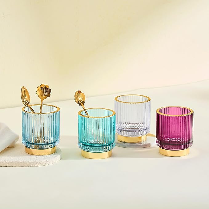 Makeup Brush Organizer, Toothbrush Holder, Desk Pen Pencil Holder, Multifunctional Vintage Glass Brush Cup (S/Blue/A3-13-US)