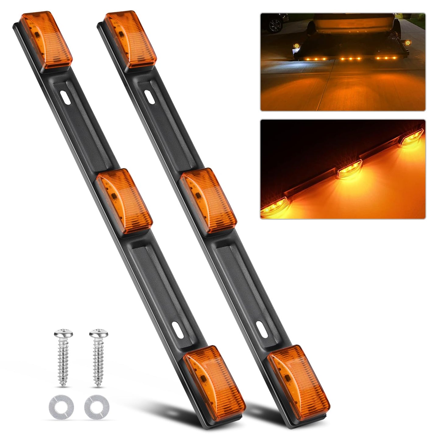 Nilight 9 LED Marker Tail Trailer Light Bar 14.2Inch 2 PCS Amber Clearance Identification Running Mark ID Rear Stainless Steel Bracket for 12V Pickup Truck RV Boat