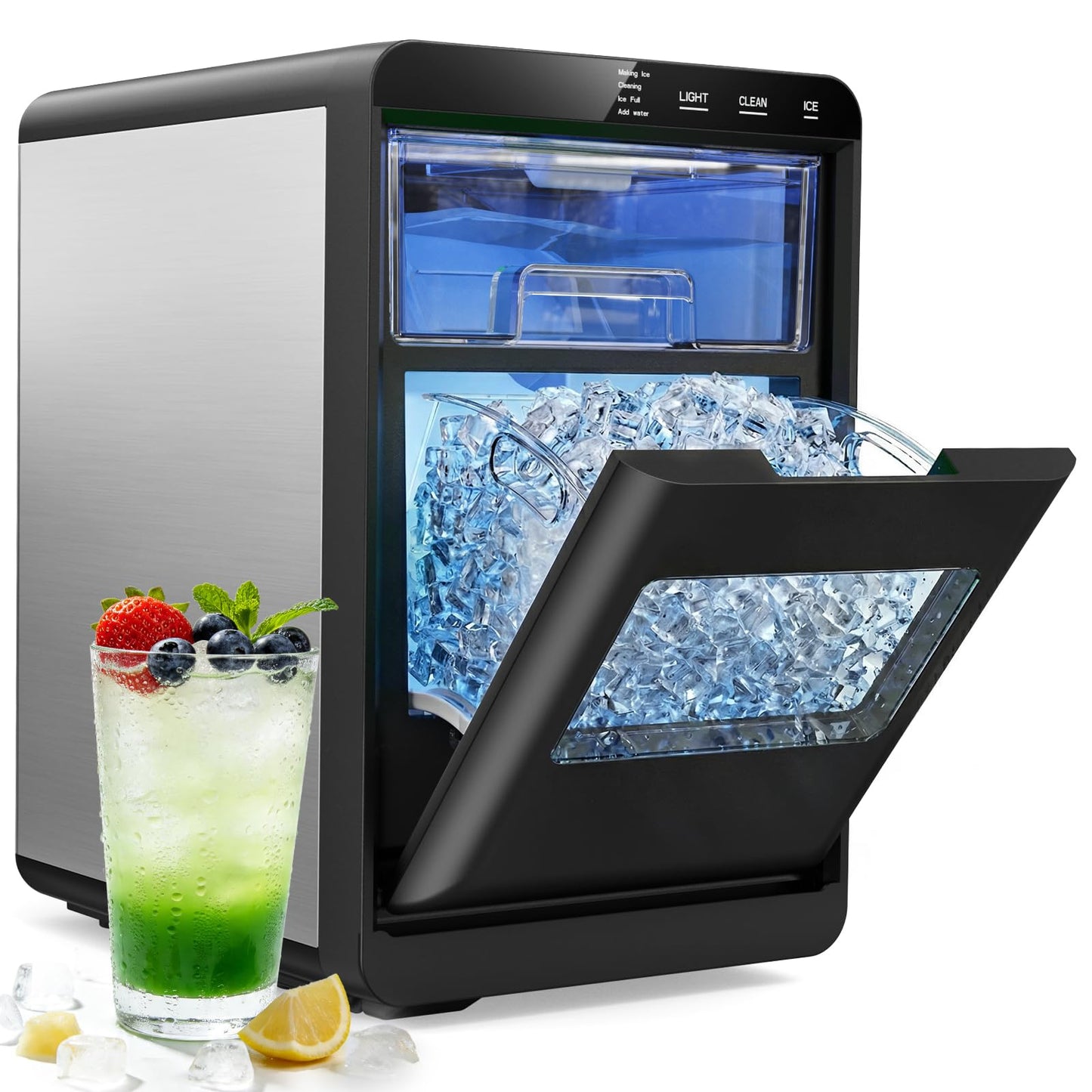 Mojgar Countertop Ice Maker Machine with Handle, Portable Ice Maker Produces 26Lbs/24H, 8 Bullet Ice Cubes Ready in 6 Mins, 2 Ice Sizes, Self-Cleaning Ice Machine for Home, Kitchen, RV & Camping