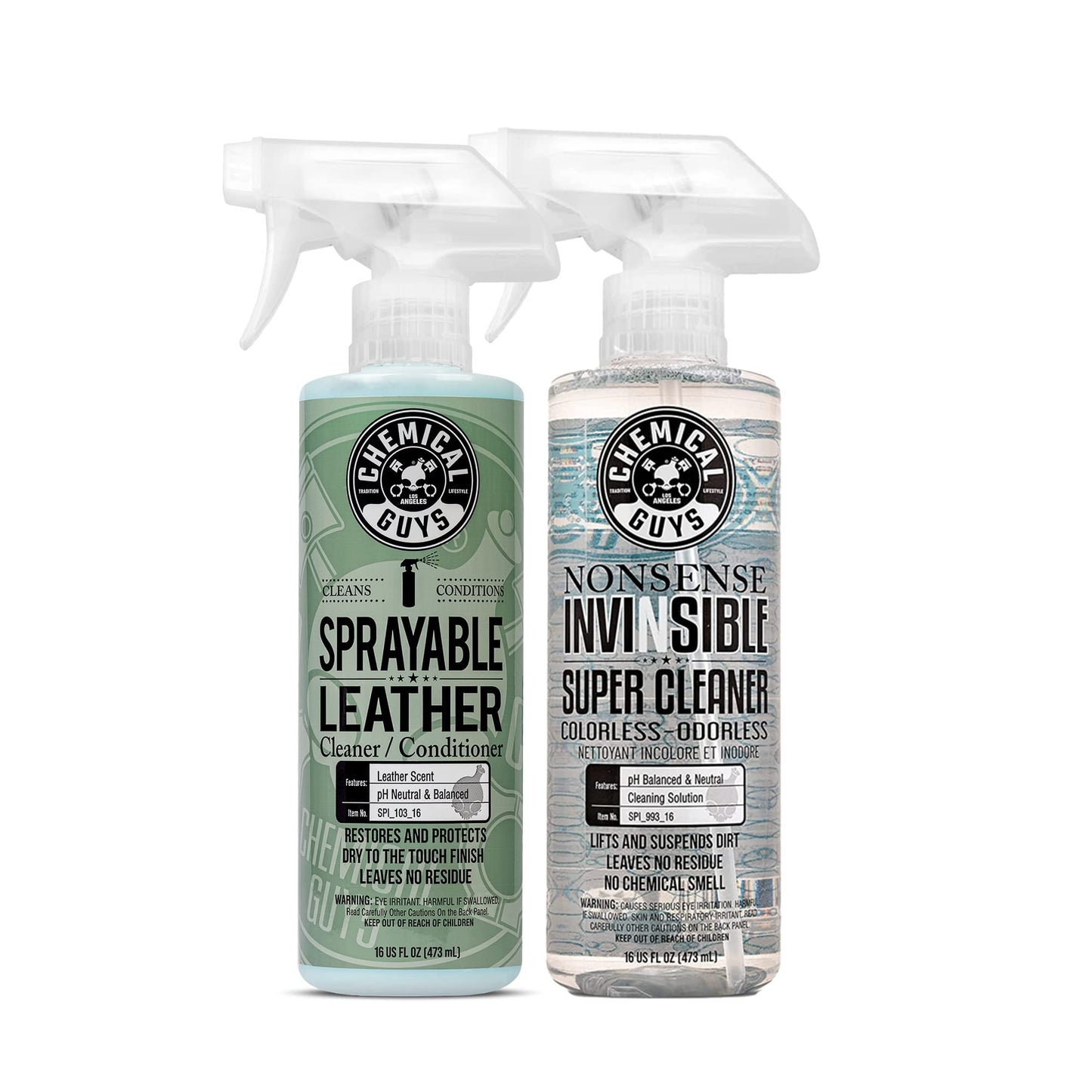 Chemical Guys SPI_103_16 Sprayable Leather Cleaner and Conditioner in One for Car Interiors, Leather Scent, 16 fl oz & SPI_993_16 Nonsense All Surface Cleaner 16 fl. Oz, Unscented