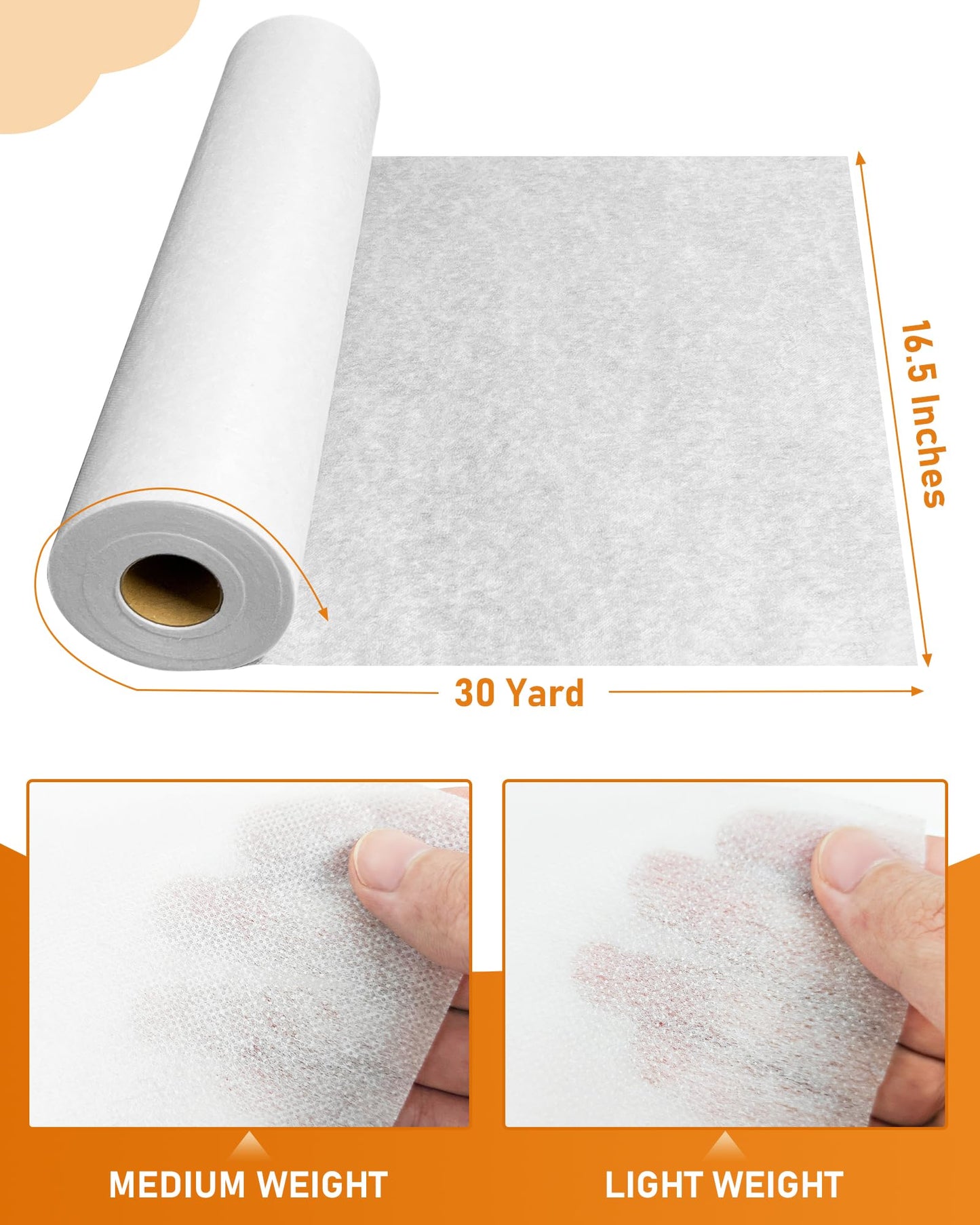 PLANTIONAL Light Weight White Iron-On Non-Woven Fusible Interfacing: 16.5" x 30yds Light Weight Non-Woven Interfacing Iron On Polyester Single-Sided Interfacing for DIY Crafts Supplies
