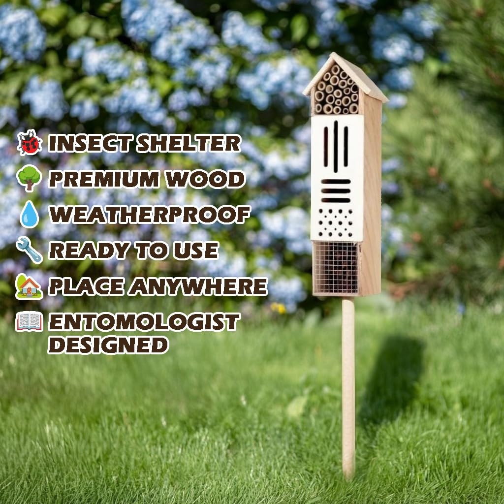 Wooden Insect House, Insect Hotel for Bugs, Bees, Butterflys, Ladybirds, Natural Beneficial Insect Habitat for Garden and Yard