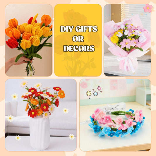 1000PCS Pipe Cleaners Flower Kit, Pipe Cleaner Bulk Craft Flower Making Kit with Instruction, 8 Colors Thick Chenille Stems for Arts DIY Craft Supplies with Greeting Card, Floral Wires, Tape, Stamen