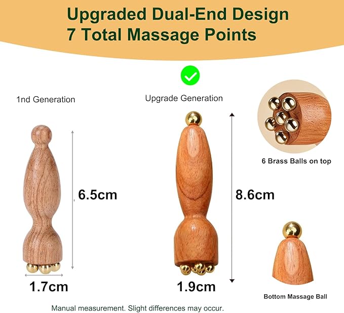 2Pcs Facial Massage Tool for Eye Massage Reduce Puffiness and Dark Circles Facial Meridian Brush Rosewood Handle Copper Massage Beads Chinese SPA Gua Sha Tool (Rosewood)