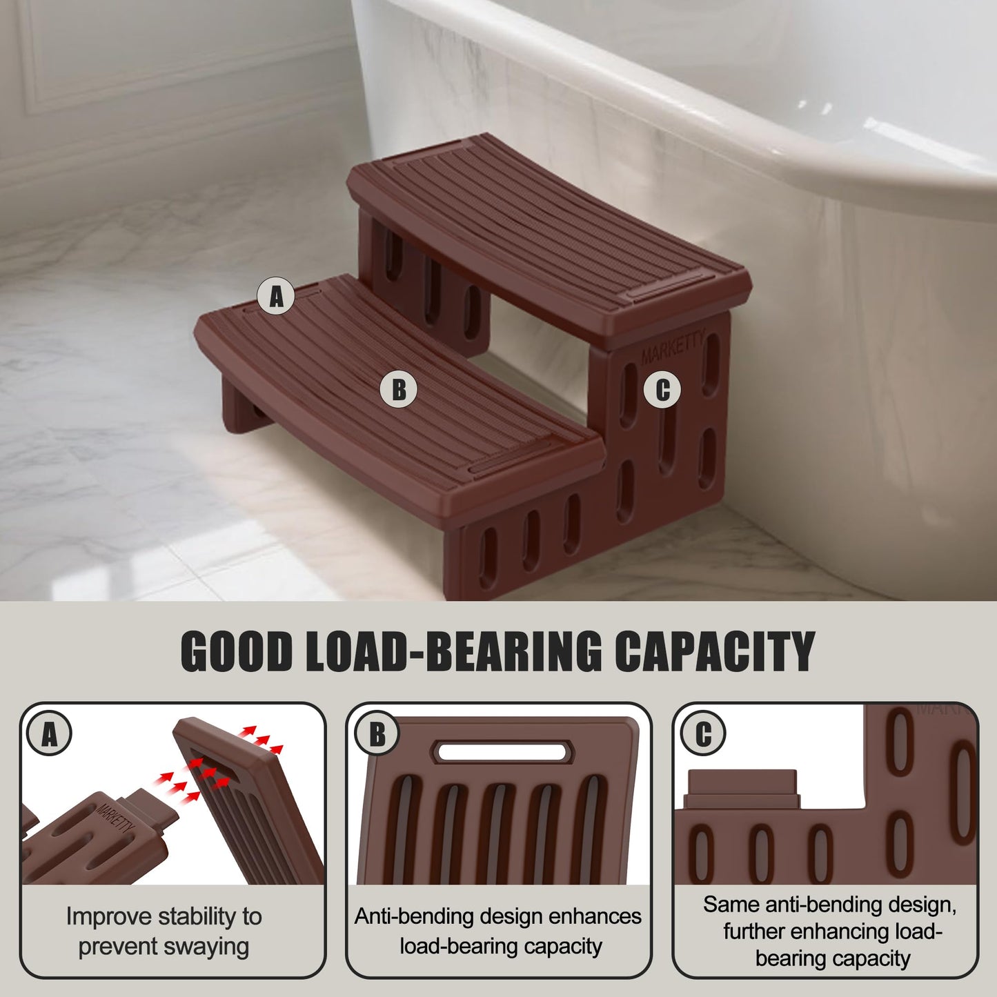 Hot Tub Steps, Non-Slip & Durable Hot Tub Stairs, Portable Universal Ladder Can Be Used Indoors and Outdoors (Reddish Brown)