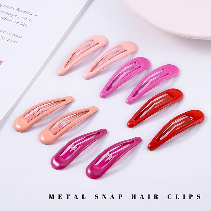 20 PCS Metal Snap Hair Clips Water Drop No Slip Barrettes for Women Bright Small Hair Clips For Thick And Thin Fine Hair,Red Pink Rose Red,1.97 x 0.5 In.