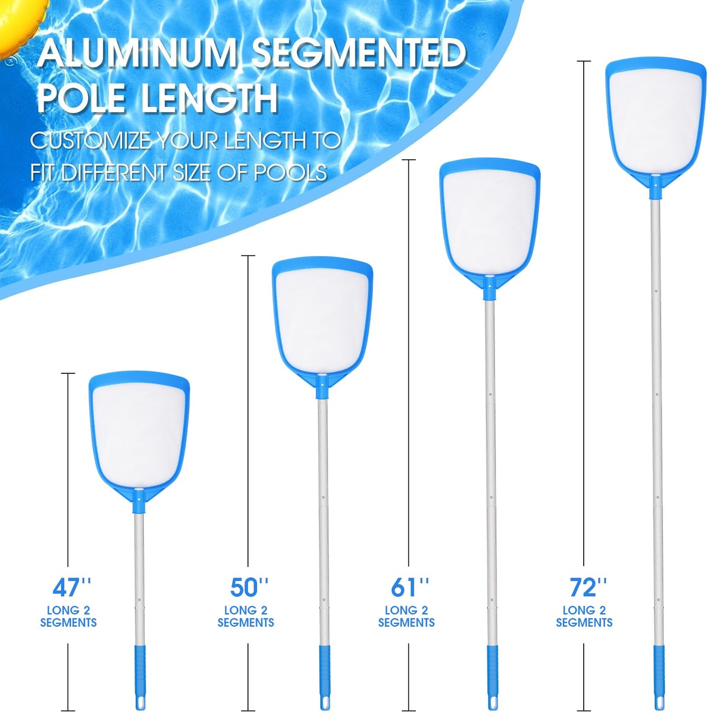 TidyMister Pool Leaf Skimmer Net Ultra Fine Mesh with Aluminum Poles 5 Sections 6 Feet Swimming Pool Cleaning Net Leaf Catcher for Above Ground Pools Inground Pools