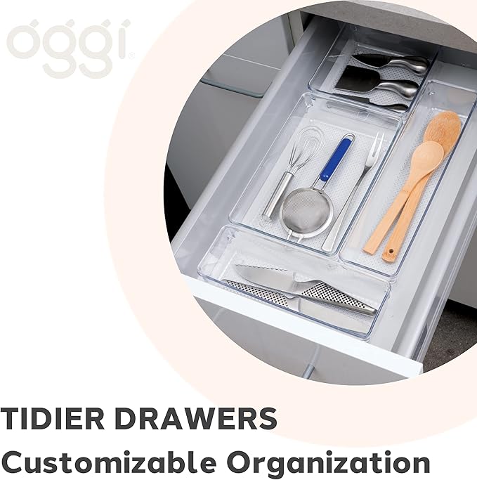 Oggi Clear Drawer Organizer - 6" X 6"- Ideal for Organizing Kitchen Drawers, Office, Desk, Silverware, Kitchen Utensils, Cosmetics and Bathrooms (Pack of 2)