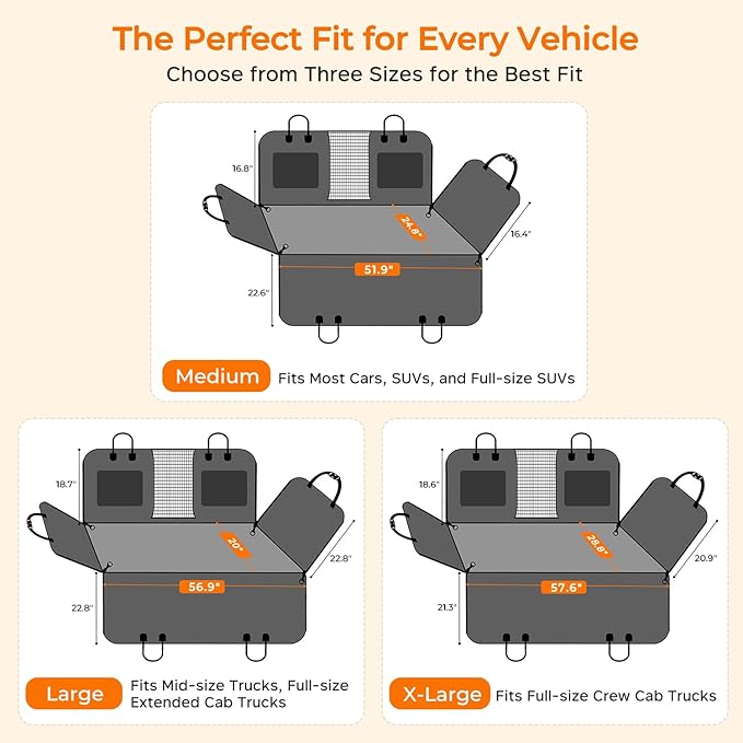 URPOWER XL Dog Back Seat Extender for Crew Cab Truck, Hard Bottom Dog Car Seat Cover Holds 550lbs Waterproof Dogs Car Hammock Pet Backseat, Pet Truck Accessories for F150 / RAM 1500/ Tundra Crew Cab