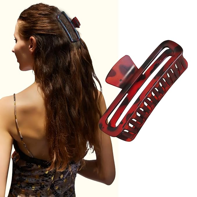 5 Inch Hair Claw Clips Extra Large Square No Slip Big Matte & Glossy XL Rectangle Clip for Thick Curly Long Hair Women, 4 Pack