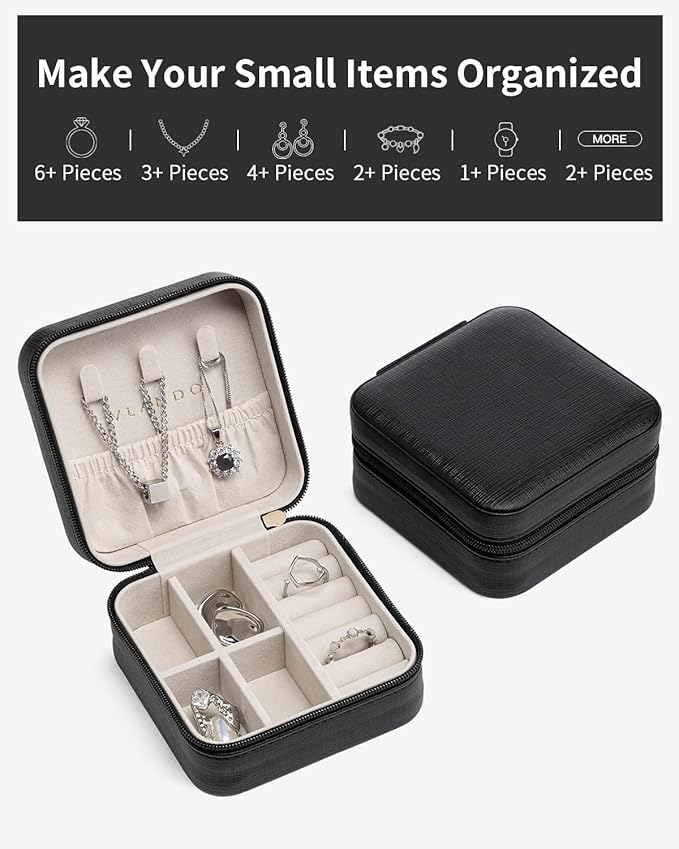 VLANDO Travel Jewelry Case - Teacher Appreciation Gifts for Women - Small Jewelry Travel Organizer Box Travel Essentials Gift for Teen Girl Women - Black*6 pack