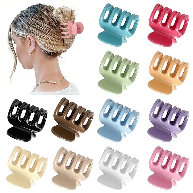 12Pcs Hair Clips for Women 1.8 Inch Small Claw Clips for Thin Hair Medium Hair Claw Clips for Thick Hair Accessories for Women Girls (Gloss Colorful)