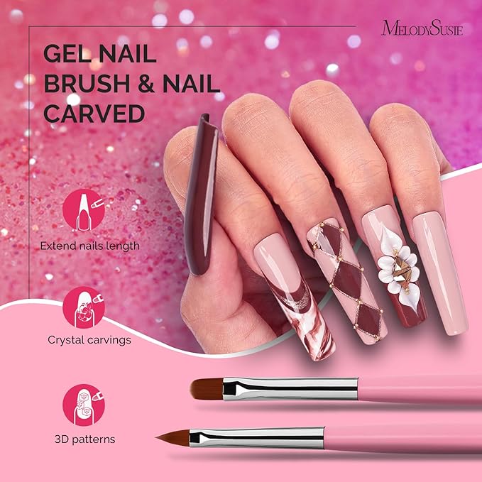 MelodySusie Nail Art Brushes Set,6pcs Nail Art Design Pen Painting Tools with Extension Gel Brush, Polish Brush, Builder Brush,Liner Brush, Carved Brush, and Dotting Pen for Home DIY Salon Use