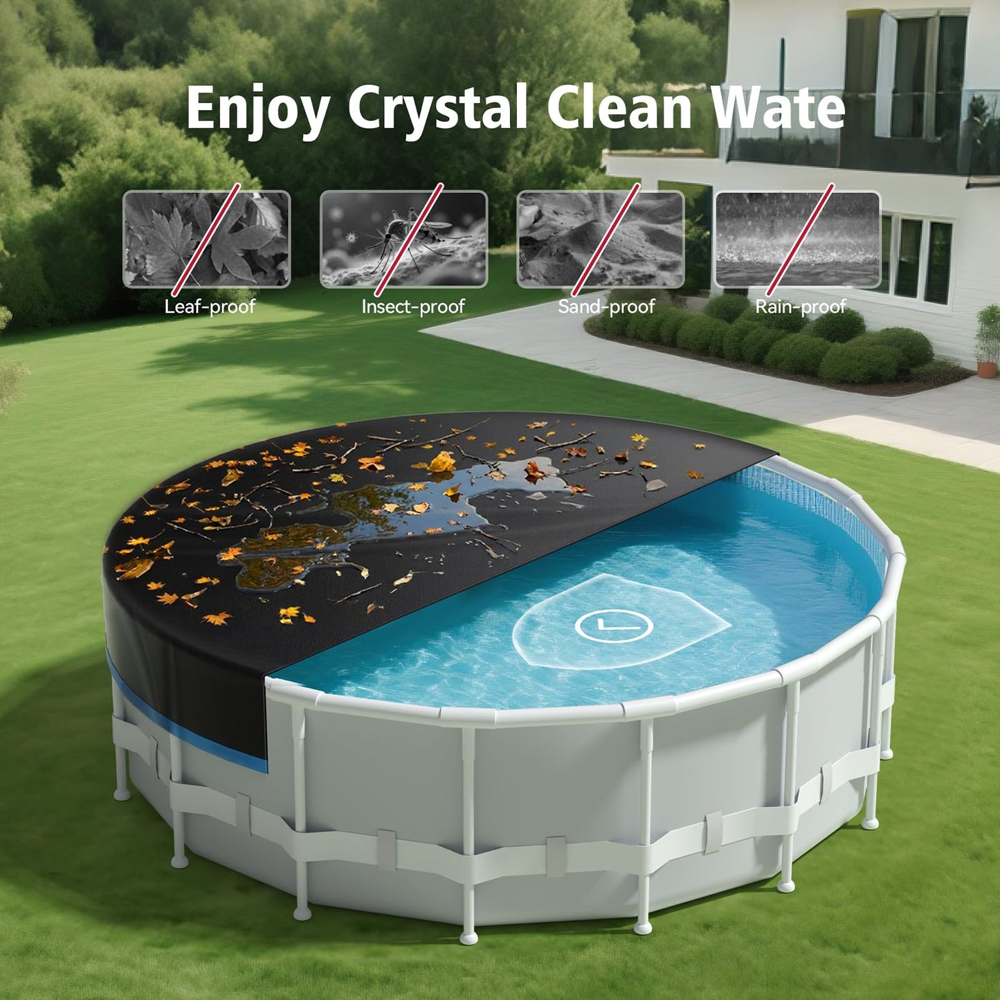 AGROAIDE 14ft Round Pool Cover, 420D Heavy Duty Oxford Fabric with Ratchet Tie Downs - UV Resistant, Cold & Keeps Out Debris