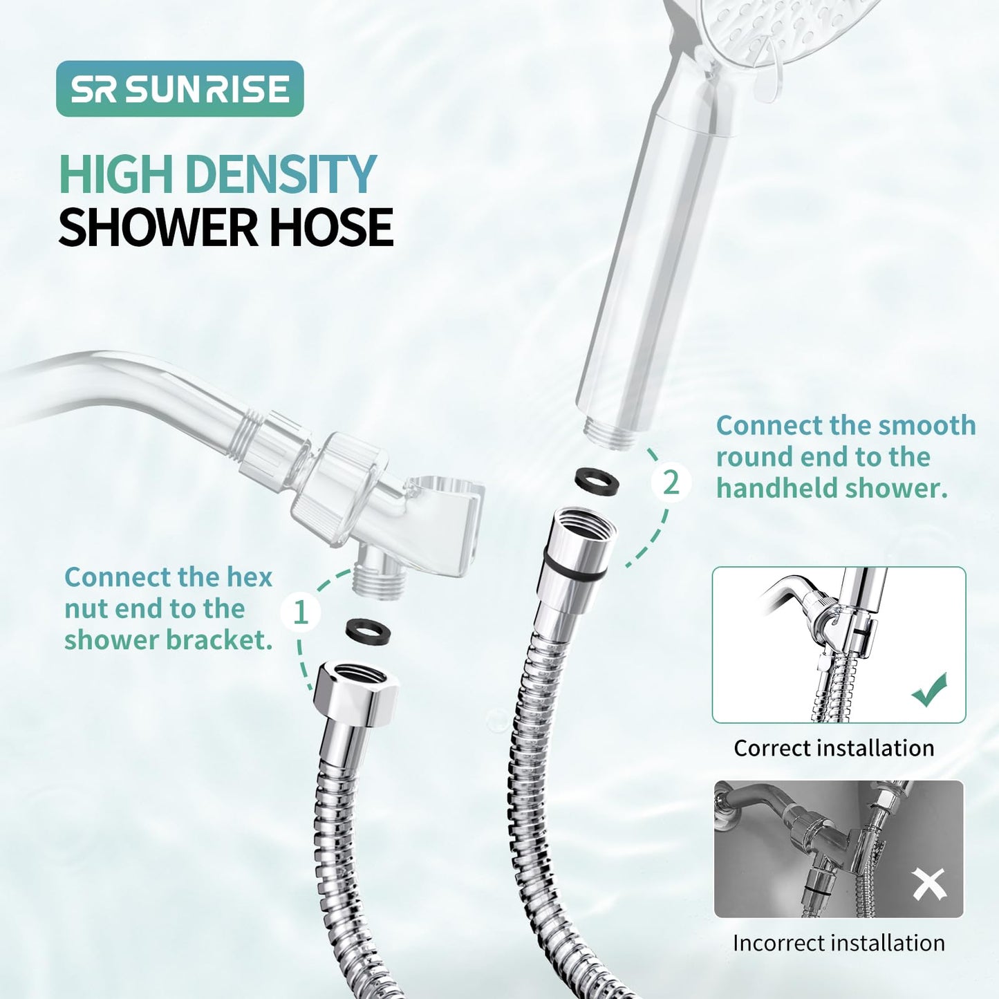 SR SUN RISE Flexible 304 Stainless Steel Replacement Shower Hose with Brass Fittings. RV Shower Hose. Explosion-Proof. 1.8 Meters/71 Inches. Polished Chrome