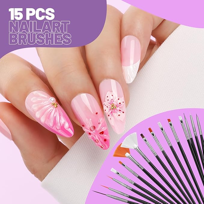 Teenitor Nail Art Tools Set, 23 Pcs Nail Art Brushes, 5 Pcs Nail Dotting Tool, 2 Set of Nail Stand, 100 Pcs Double-Sided Adhesive Tabs, Nail Art Palette, Brushes Holder for DIY Nail Art