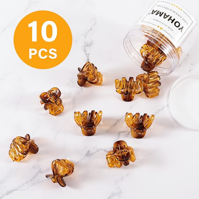 YOHAMA 10 pcs Hair Clips Medium Small 1.57 Inch Octopus Hair Clips Brown 4cm Medium Jaw Clips Durable Strong Grip for Women Girls Thick Hair.