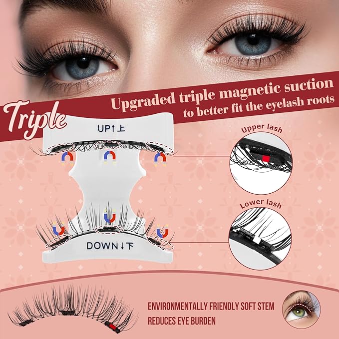 Higu clace Magnetic-Eyelashes 2 Pairs Magnetic Eyelashes with Applicator Soft Eyelashes Magnetic Lashes Natural Look Wispy pestaÃÂ±as magnÃÂ©ticas Without Eyeliner Easy to Wear and Remove(H+I01)