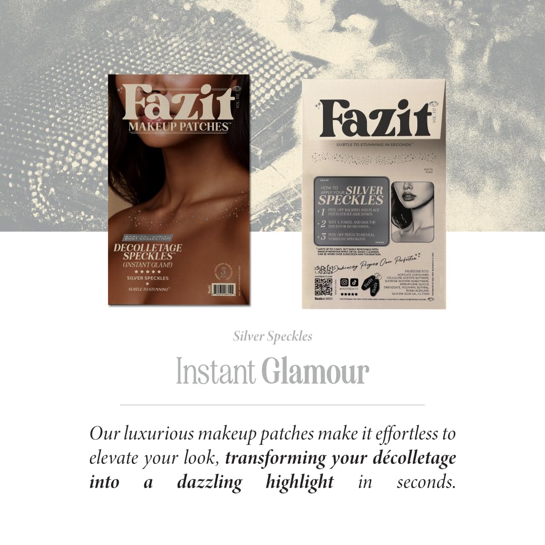 Fazit Makeup Patches - Silver Decollatage Speckles - Glow Up Make-Up Patches - Cute Glitter Makeup Accessories For Women - Cosmetic Glitter
