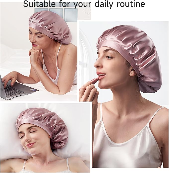 Kaome 100% Mulberry Silk Bonnet for Sleeping Women, 22 Momme Double Layer Silk Hair Wrap, Non-Slip Sleep Cap with Adjustable