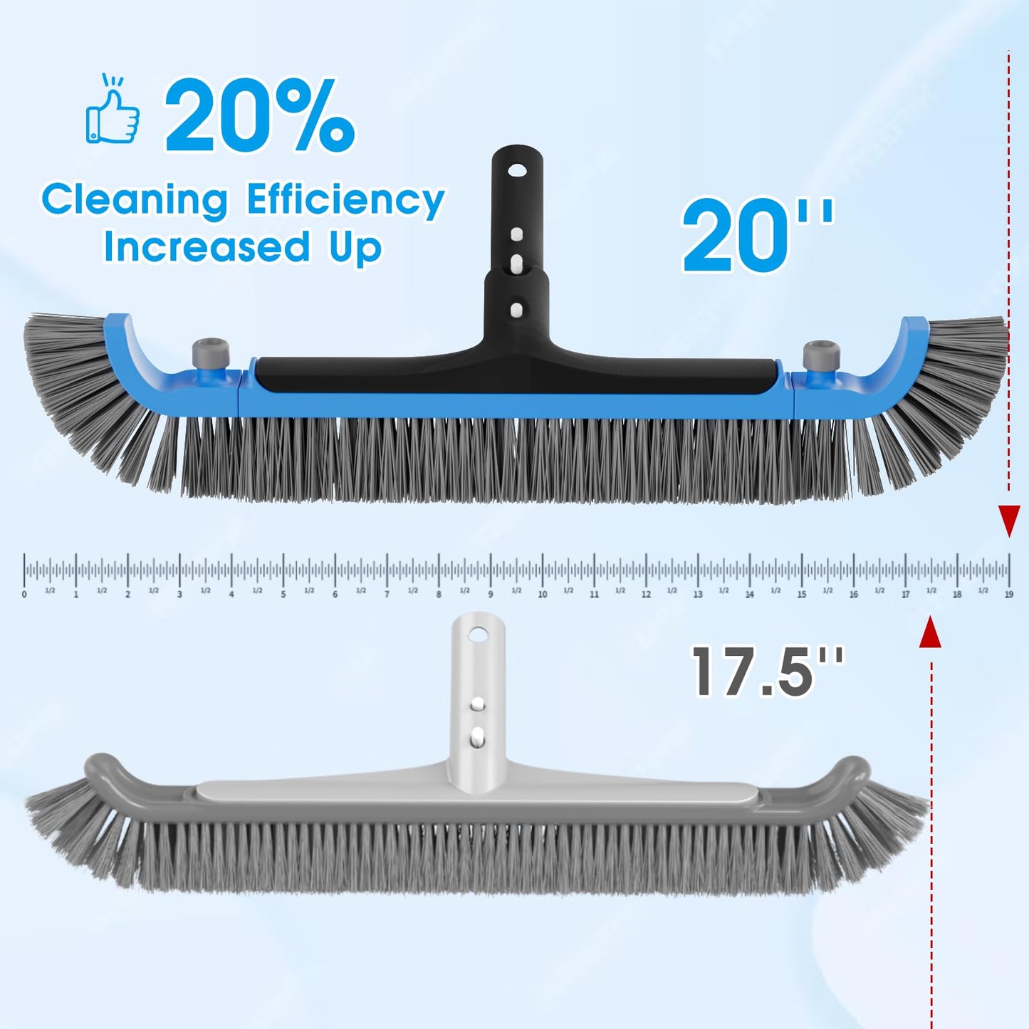 2 in 1 Pool Brush with Poles 10ft - 20'' Heavy Duty Swimming Pool Brush & Multifunctional Brush Head, 9ft Aluminum Poles, Cleaning Inground & Above Ground Pools