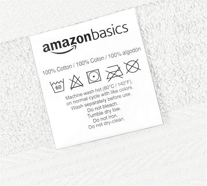 Amazon Basics Highly Absorbent Cotton Washcloths for Bathroom, Soft, Machine Washable, Fade-Resistant, 12 x 12 in, White, 12-Pack