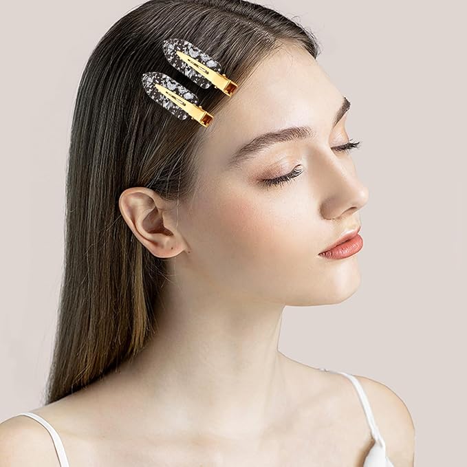 KesaPlan 12PCS No Bend Hair Clips, Silver Glitter No Crease Hair Clips for Styling, Creaseless Flat Duckbill Hair Barrette for Makeup, Hairstyle Accessories for Women Girls Bridesmaid Gifts
