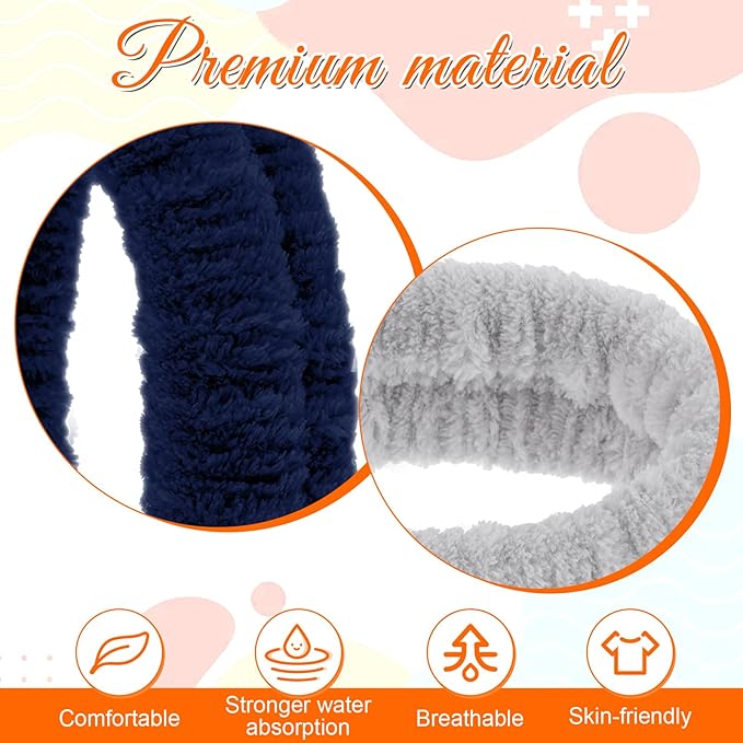 2Pcs Spa Headband, Head Bands Mens Hair Band Makeup Headband for Washing Face Absorbent Elastic Skin Care Headband Wrap for Women Yoga Sports Shower Exercise