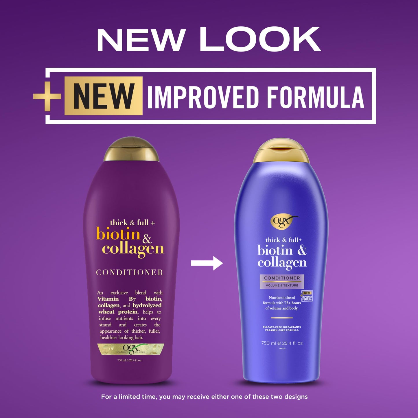 OGX Thick & Full + Biotin & Collagen Volumizing Conditioner, Nutrient-Infused Conditioner + Vitamin B7 Biotin Gives Hair Volume & Body for 72+ Hours, Sulfate-Free Surfactants, 25.4 fl. oz (Pack of 2)